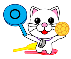 A white cat which plays handball sticker #13197562