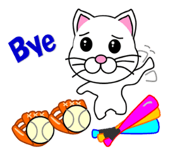 White cat which plays baseball,softball sticker #13203069