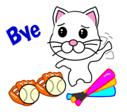 White cat which plays baseball,softball sticker #13203069