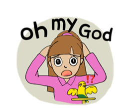 Parakeet and lady sticker #13297386