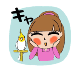 Parakeet and lady sticker #13297389