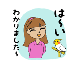 Parakeet and lady sticker #13297390
