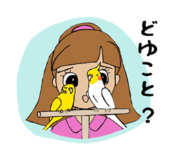 Parakeet and lady sticker #13297398