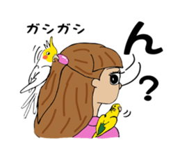 Parakeet and lady sticker #13297399