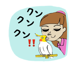 Parakeet and lady sticker #13297403