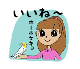 Parakeet and lady sticker #13297408