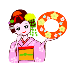 Colorful kimono beauty Fall New Year Hen sticker #13377958