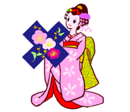 Colorful kimono beauty Fall New Year Hen sticker #13377959