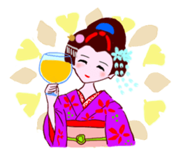Colorful kimono beauty Fall New Year Hen sticker #13377962