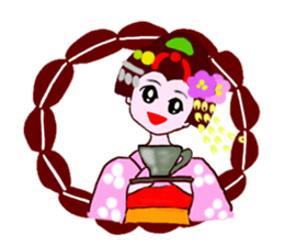 Colorful kimono beauty Fall New Year Hen sticker #13377965