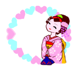 Colorful kimono beauty Fall New Year Hen sticker #13377966