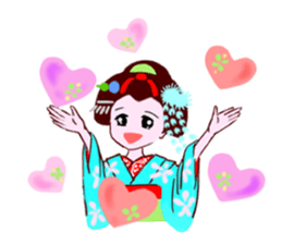 Colorful kimono beauty Fall New Year Hen sticker #13377969