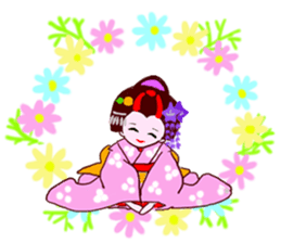 Colorful kimono beauty Fall New Year Hen sticker #13377970