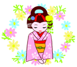 Colorful kimono beauty Fall New Year Hen sticker #13377971