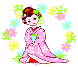 Colorful kimono beauty Fall New Year Hen sticker #13377972