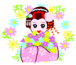 Colorful kimono beauty Fall New Year Hen sticker #13377973