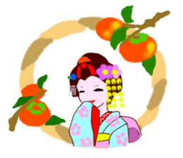 Colorful kimono beauty Fall New Year Hen sticker #13377975