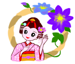 Colorful kimono beauty Fall New Year Hen sticker #13377976