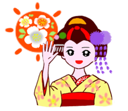Colorful kimono beauty Fall New Year Hen sticker #13377985