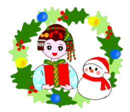 Colorful kimono beauty Fall New Year Hen sticker #13377988