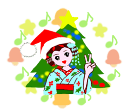 Colorful kimono beauty Fall New Year Hen sticker #13377989