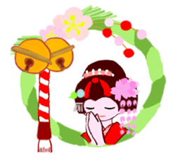 Colorful kimono beauty Fall New Year Hen sticker #13377990