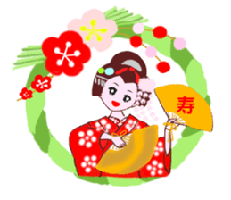 Colorful kimono beauty Fall New Year Hen sticker #13377991