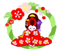 Colorful kimono beauty Fall New Year Hen sticker #13377992