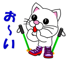 A white cat which skis sticker #13394507