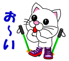 A white cat which skis sticker #13394507