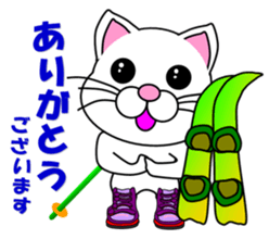 A white cat which skis sticker #13394516