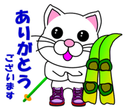 A white cat which skis sticker #13394516