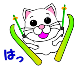 A white cat which skis sticker #13394522