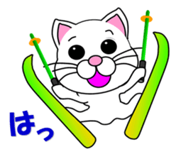 A white cat which skis sticker #13394522
