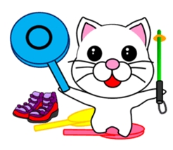 A white cat which skis sticker #13394538