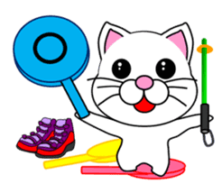 A white cat which skis sticker #13394538
