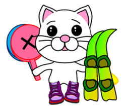 A white cat which skis sticker #13394540