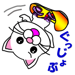 A white cat which snowboards