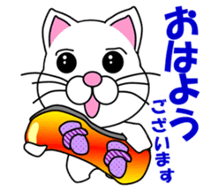 A white cat which snowboards sticker #13411486