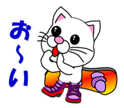 A white cat which snowboards sticker #13411491
