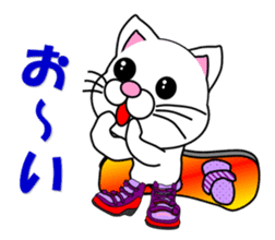 A white cat which snowboards sticker #13411491