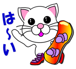 A white cat which snowboards sticker #13411492