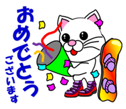 A white cat which snowboards sticker #13411508