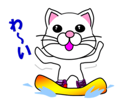A white cat which snowboards sticker #13411509