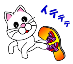 A white cat which snowboards sticker #13411512