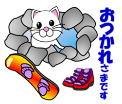 A white cat which snowboards sticker #13411518