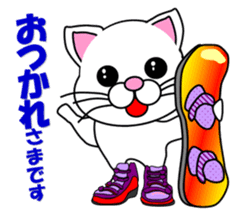 A white cat which snowboards sticker #13411519