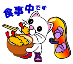 A white cat which snowboards sticker #13411521