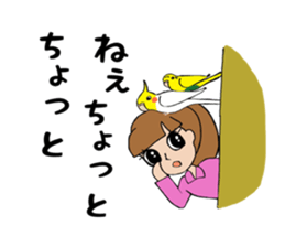 Parakeet & girl sticker #13491653