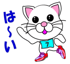 A white cat which does marathons sticker #13562356